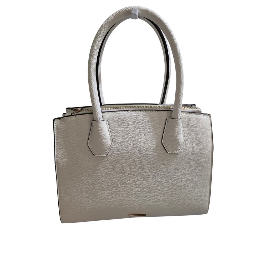 ALDO White Pebbled Faux-Leather Structured – Gold Logo, Top Handle Dome Purse